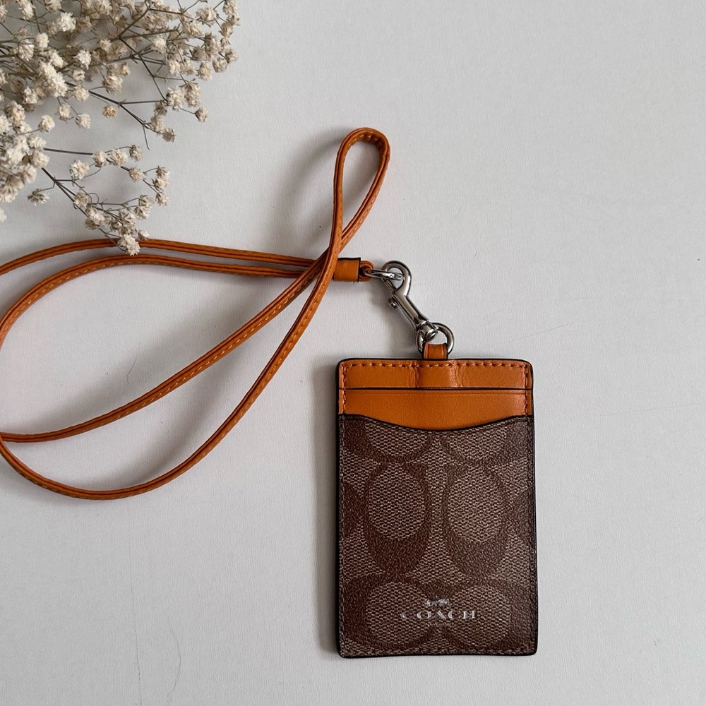 Coach ID Lanyard Brown Mustard Color Monogram Collar